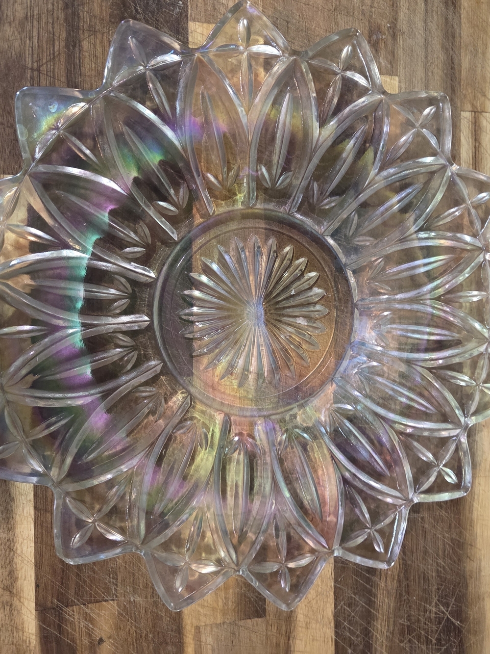 VINTAGE FEDERAL CLEAR GLASS IRIDESCENT PETAL 10" PLATE PLATTER